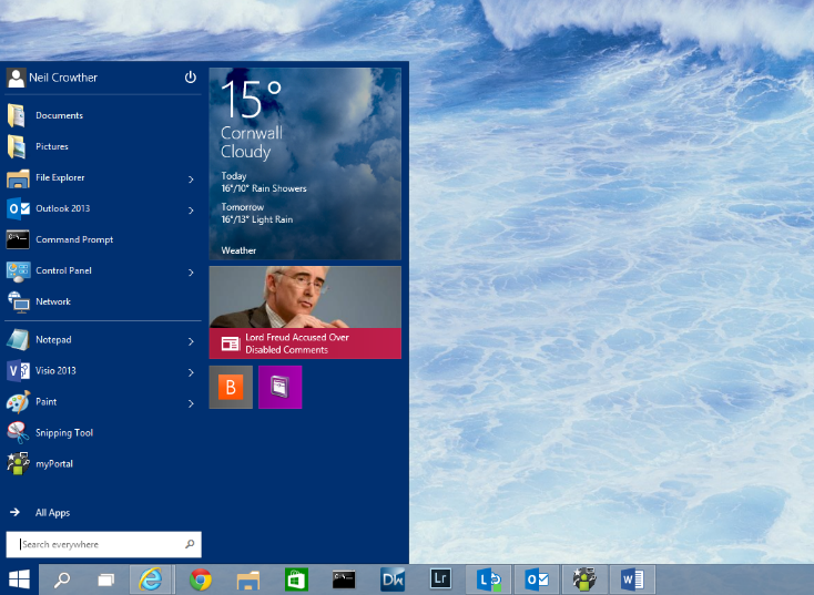 Windows 10 start menu